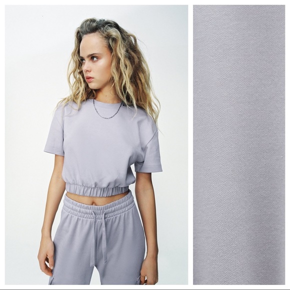 NWT. Zara Gray Cropped Sweatshirt. Size S. - Picture 1 of 7